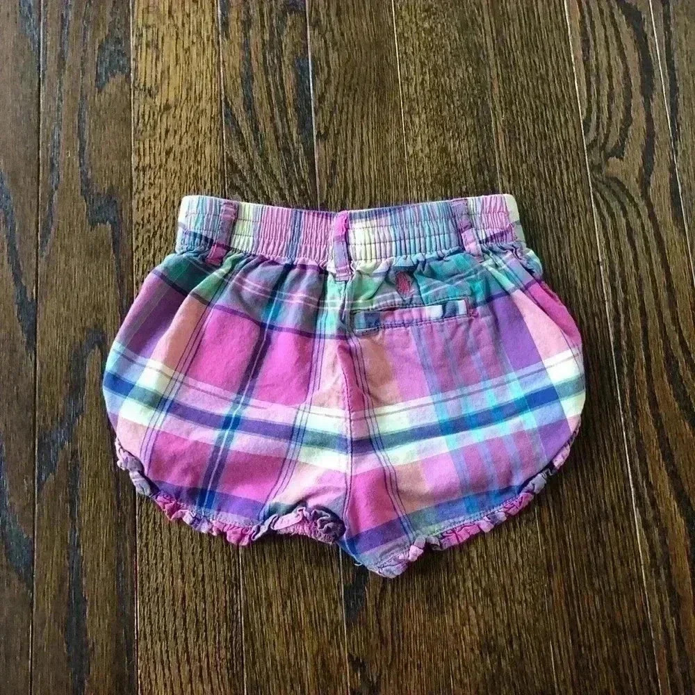 Ralph Lauren Girls 12M Pink/Blue Plaid Ruffled Hem Shorts - VGUC - Picture 6 of 8